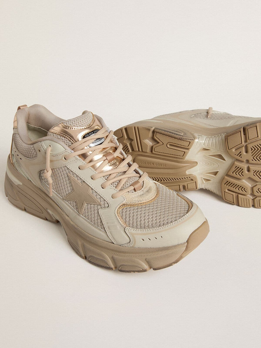 lightstar herrenschuh aus taubengrauem leder und mesh mit beigefarbenem tpu-stern