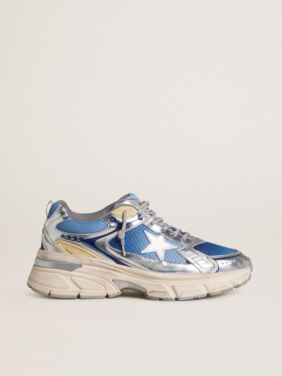 lightstar herrenschuh aus hellblauem mesh mit weißem tpu-stern und silbernen einsätzen aus biobasierten materialien