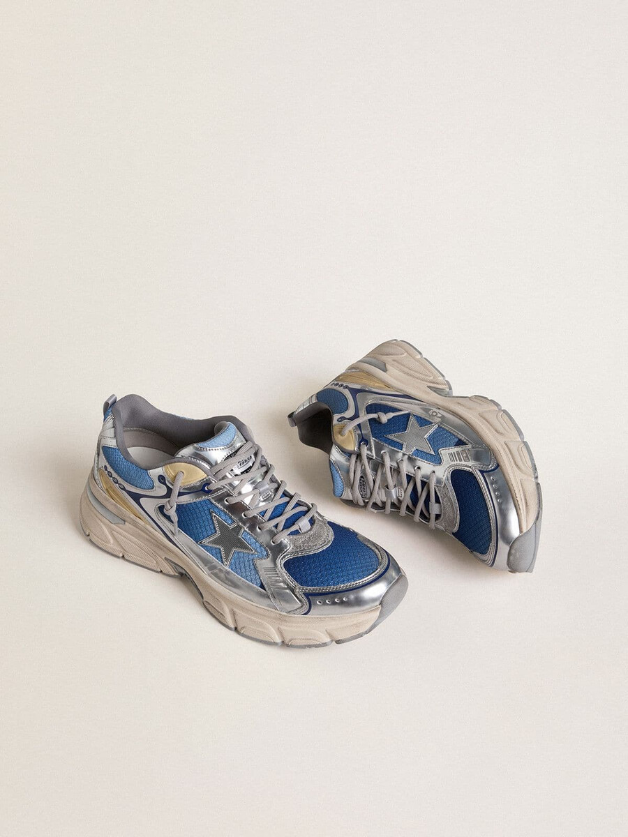 lightstar herrenschuh aus hellblauem mesh mit weißem tpu-stern und silbernen einsätzen aus biobasierten materialien