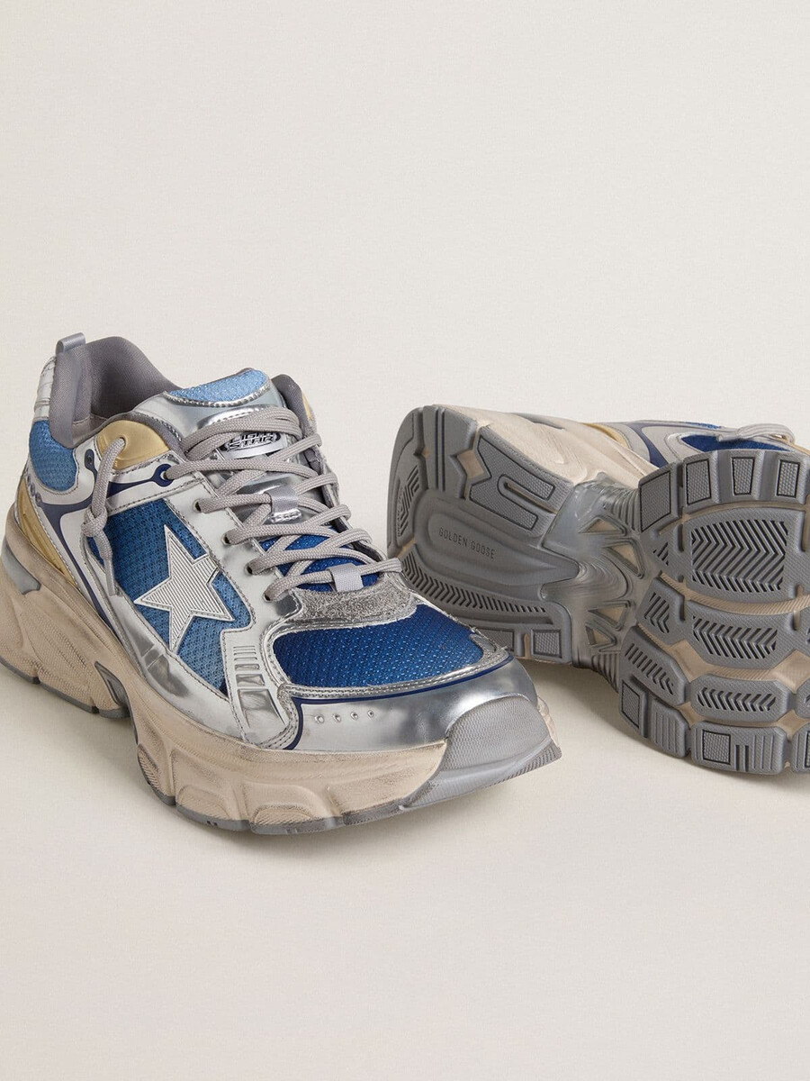 lightstar herrenschuh aus hellblauem mesh mit weißem tpu-stern und silbernen einsätzen aus biobasierten materialien