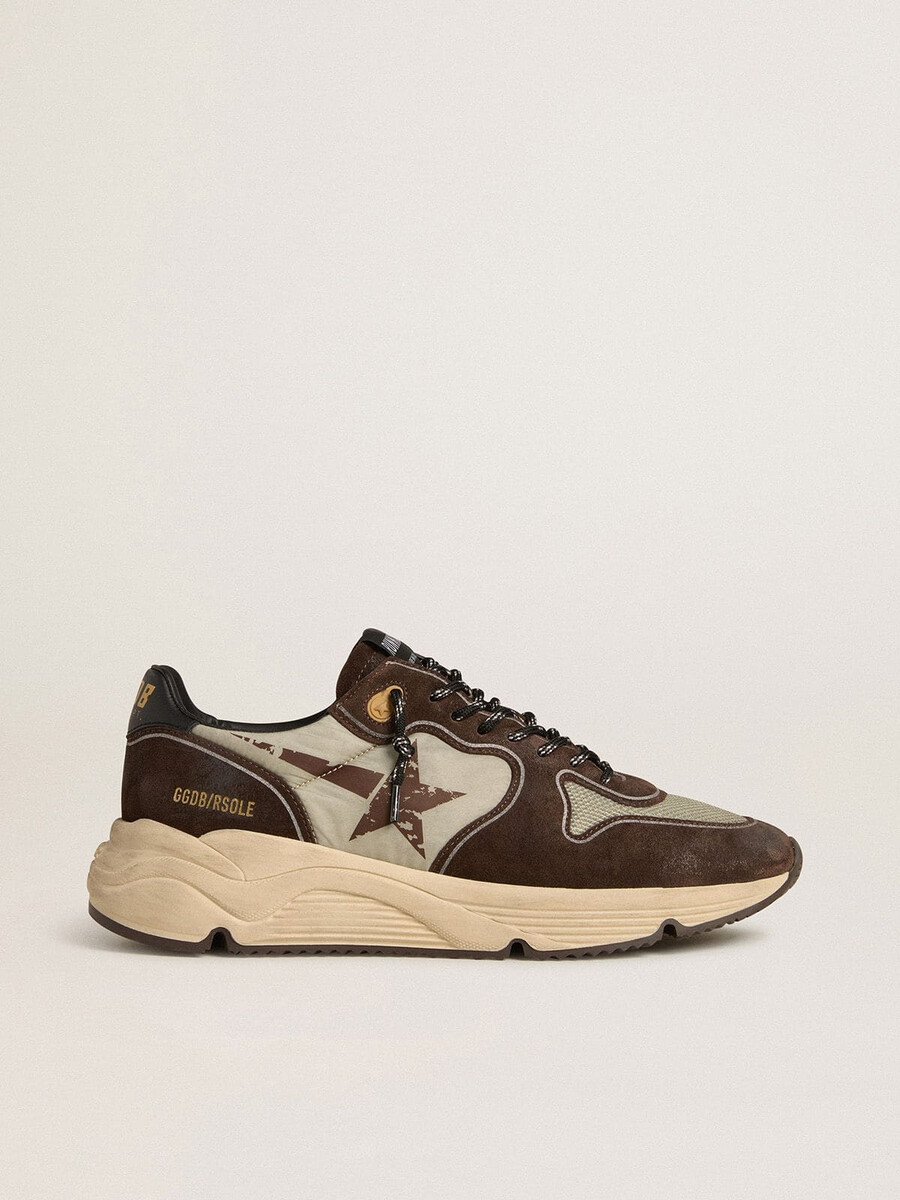 laufschuh für herren aus nylon und wildleder mit aufgedrucktem stern und fersenlasche aus leder.