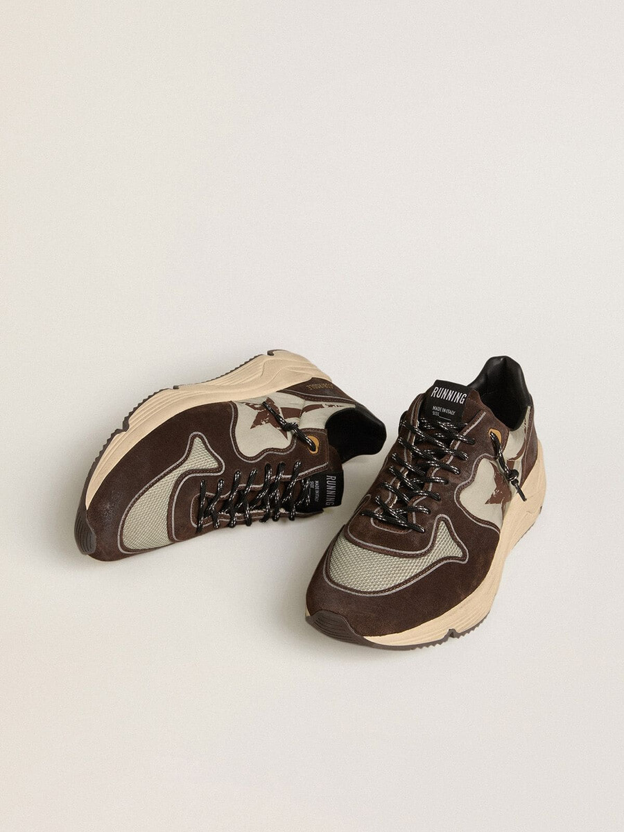 laufschuh für herren aus nylon und wildleder mit aufgedrucktem stern und fersenlasche aus leder.