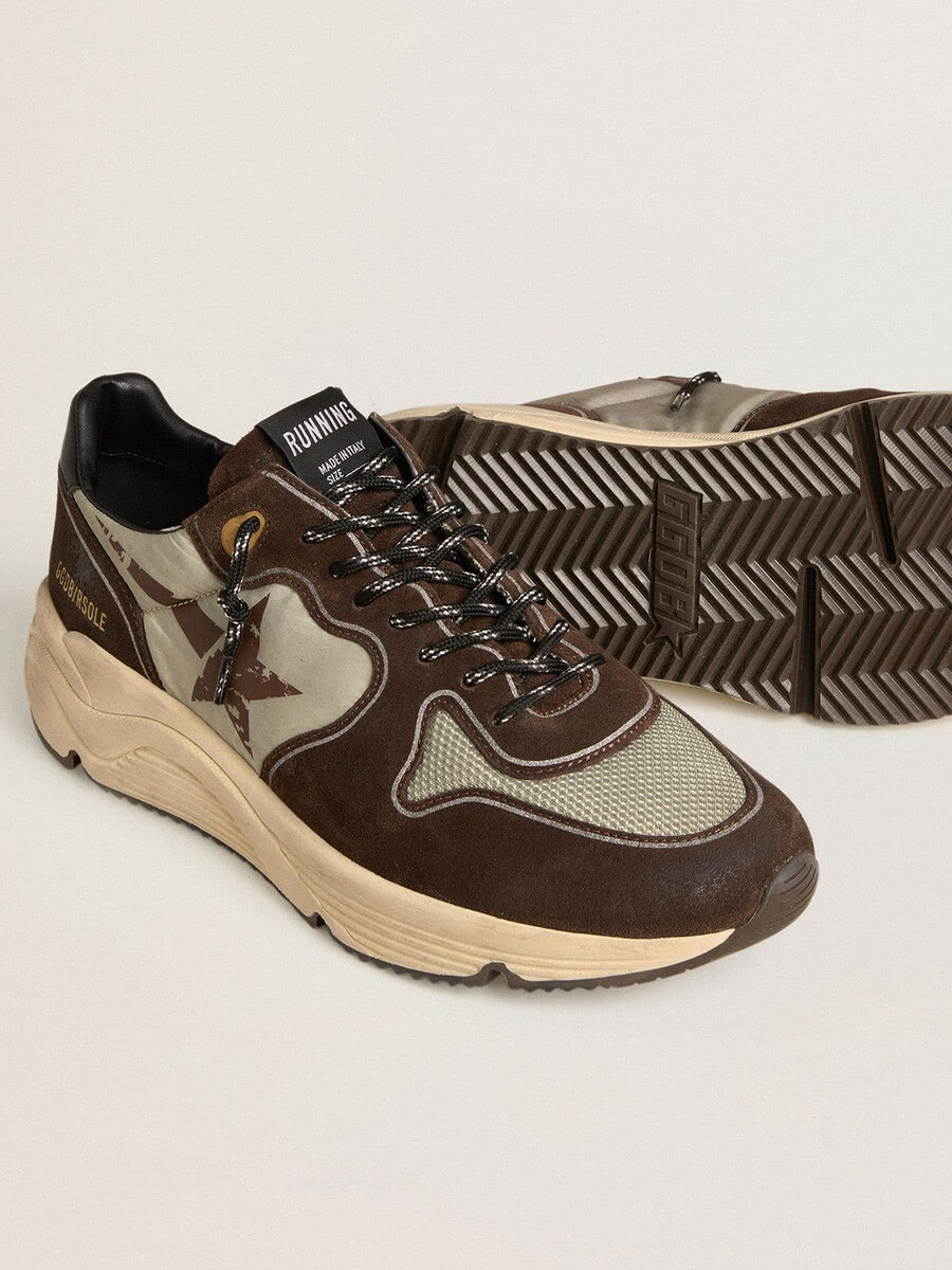 laufschuh für herren aus nylon und wildleder mit aufgedrucktem stern und fersenlasche aus leder.