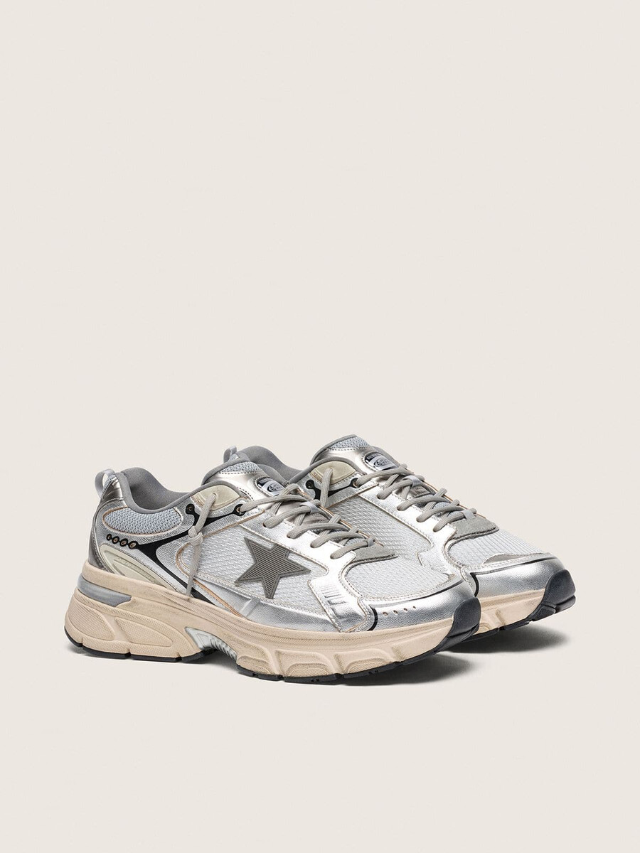 lightstar damenschuh aus grauem mesh und silbernem nappaleder mit grauem tpu-stern