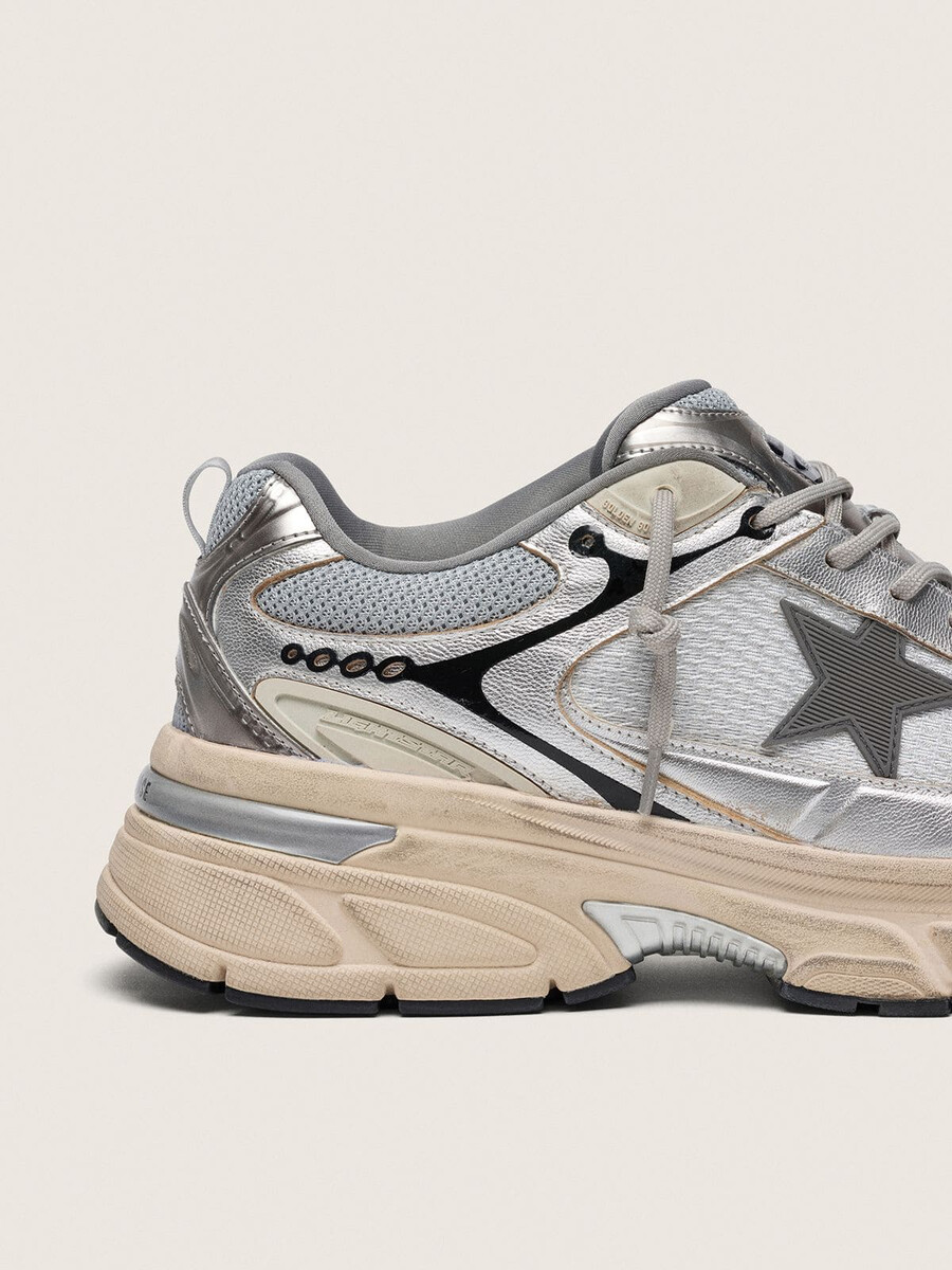 lightstar damenschuh aus grauem mesh und silbernem nappaleder mit grauem tpu-stern