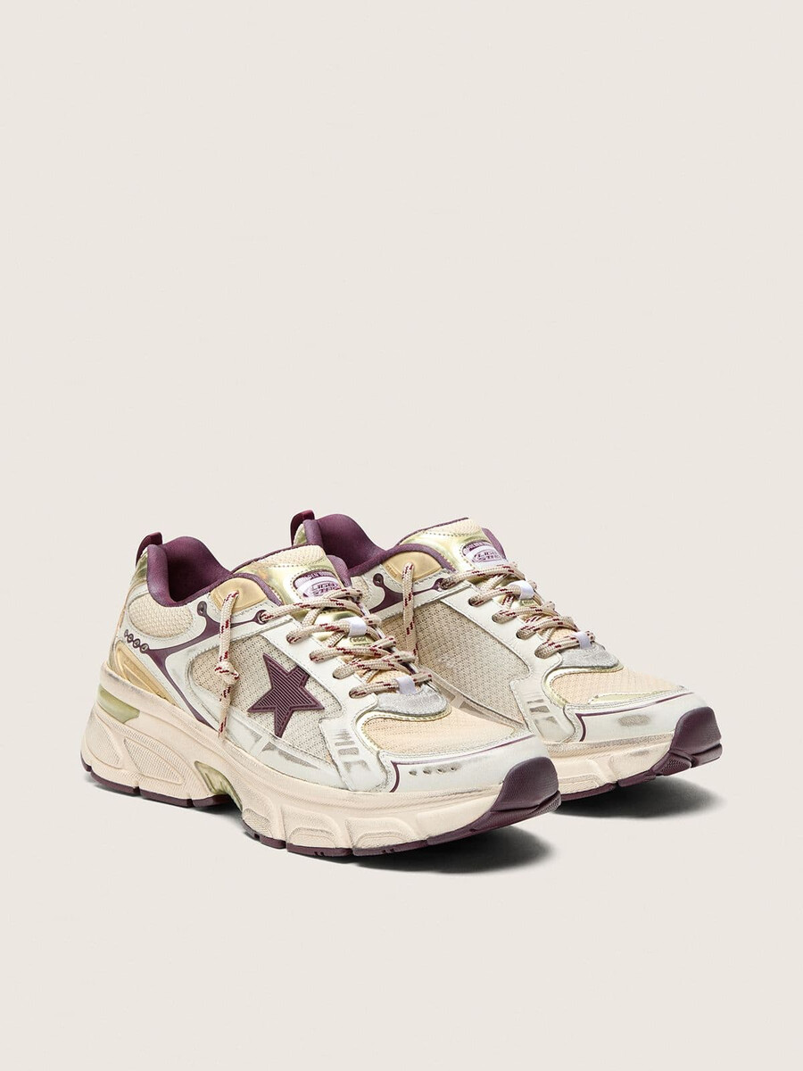 lightstar cny damenschuh aus weißem mesh und leder mit weinrotem tpu-stern