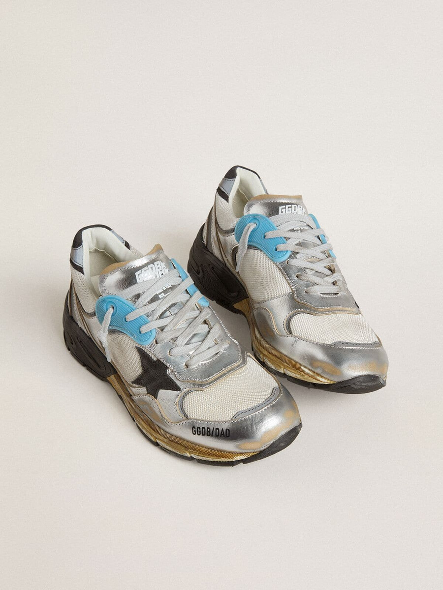 damen-dad-star aus mesh und silberfoliertem leder mit schwarzem wildlederstern