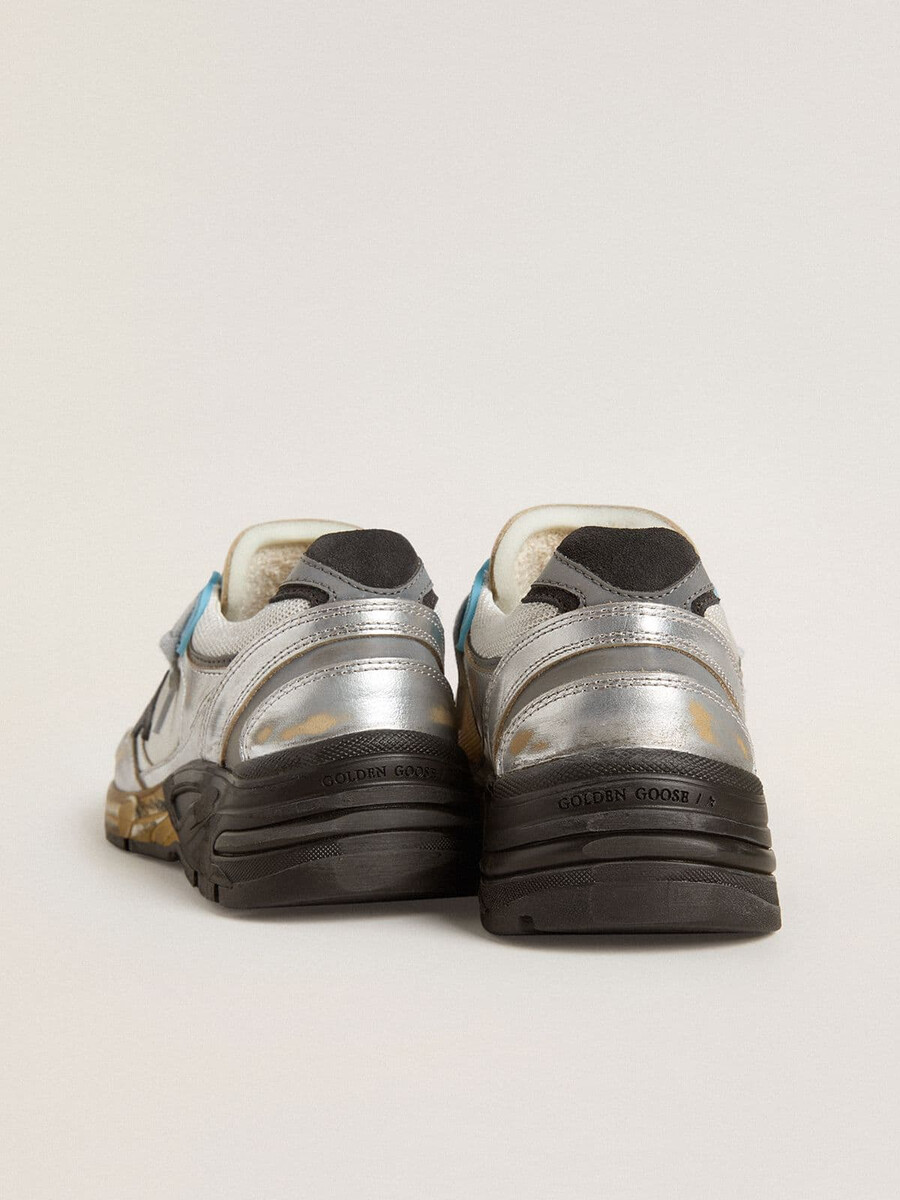 damen-dad-star aus mesh und silberfoliertem leder mit schwarzem wildlederstern