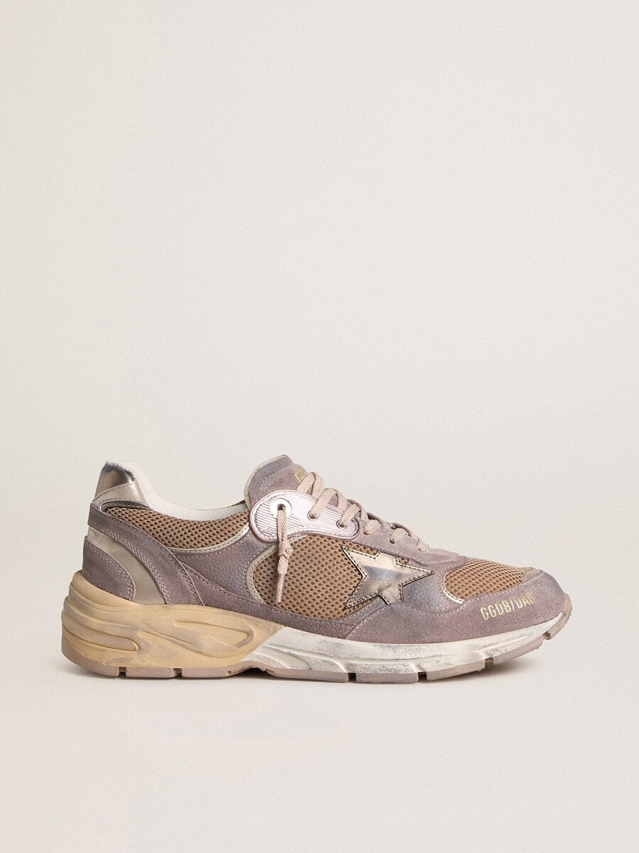 damen-dad-star aus lilafarbenem wildleder und mesh mit laminiertem lederstern und fersenlasche