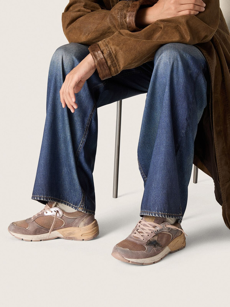 damen-dad-star aus lilafarbenem wildleder und mesh mit laminiertem lederstern und fersenlasche