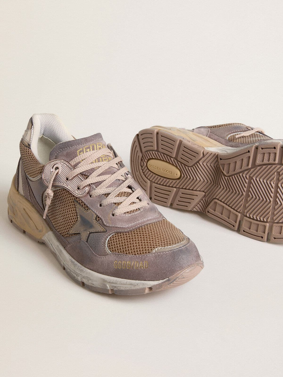 damen-dad-star aus lilafarbenem wildleder und mesh mit laminiertem lederstern und fersenlasche