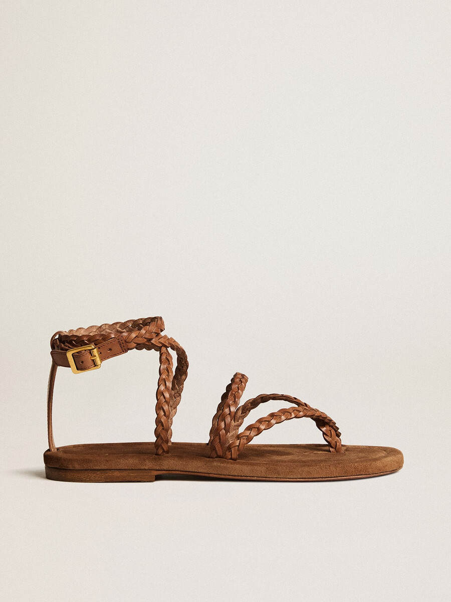 damen-sandalen „penelope aus tabakfarbenem leder mit wildledersohle