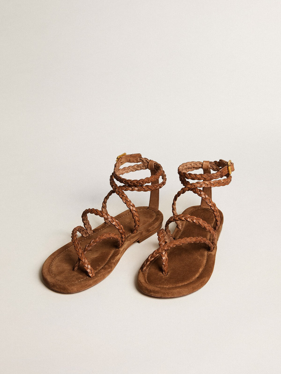 damen-sandalen „penelope aus tabakfarbenem leder mit wildledersohle