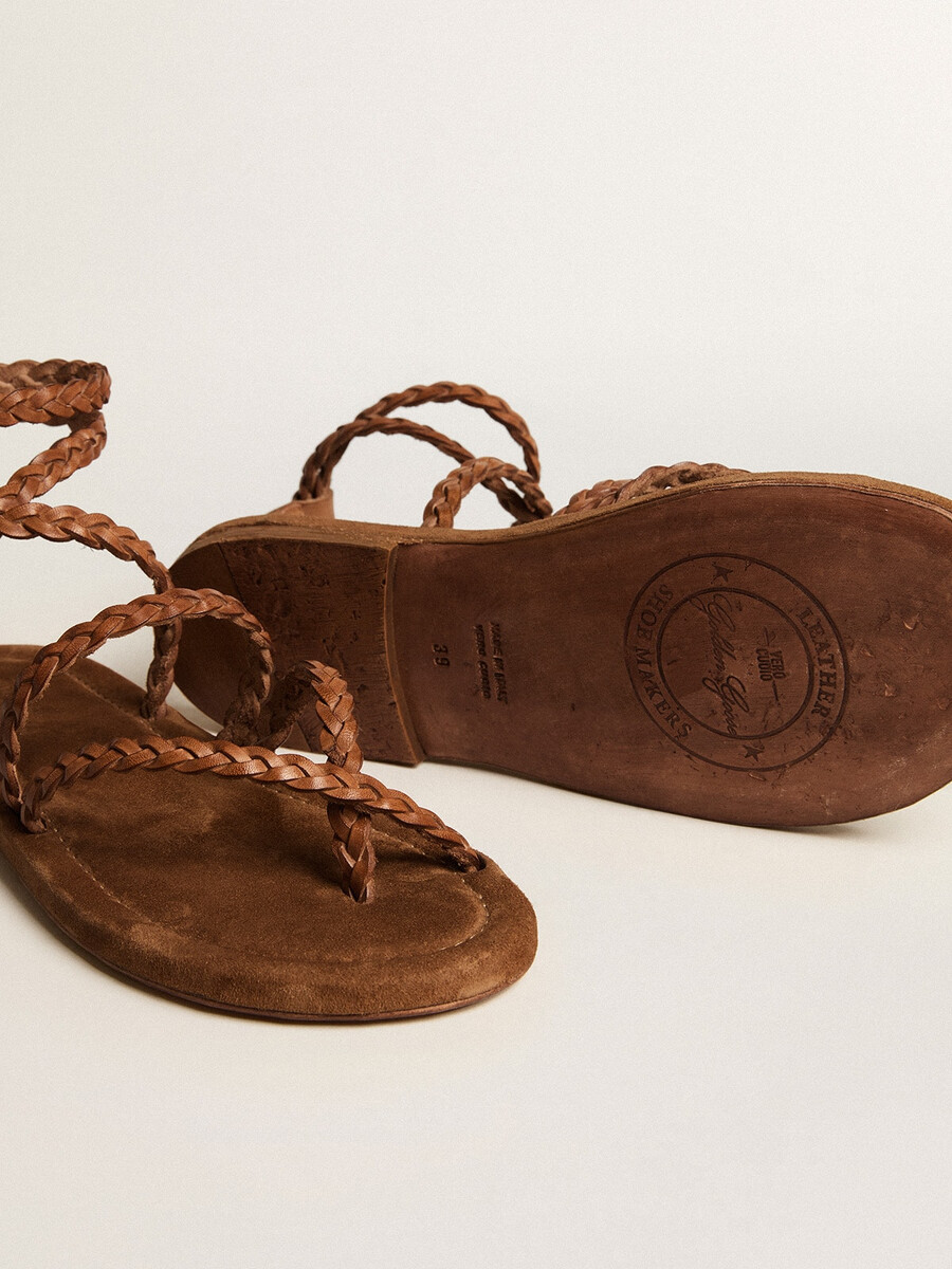 damen-sandalen „penelope aus tabakfarbenem leder mit wildledersohle