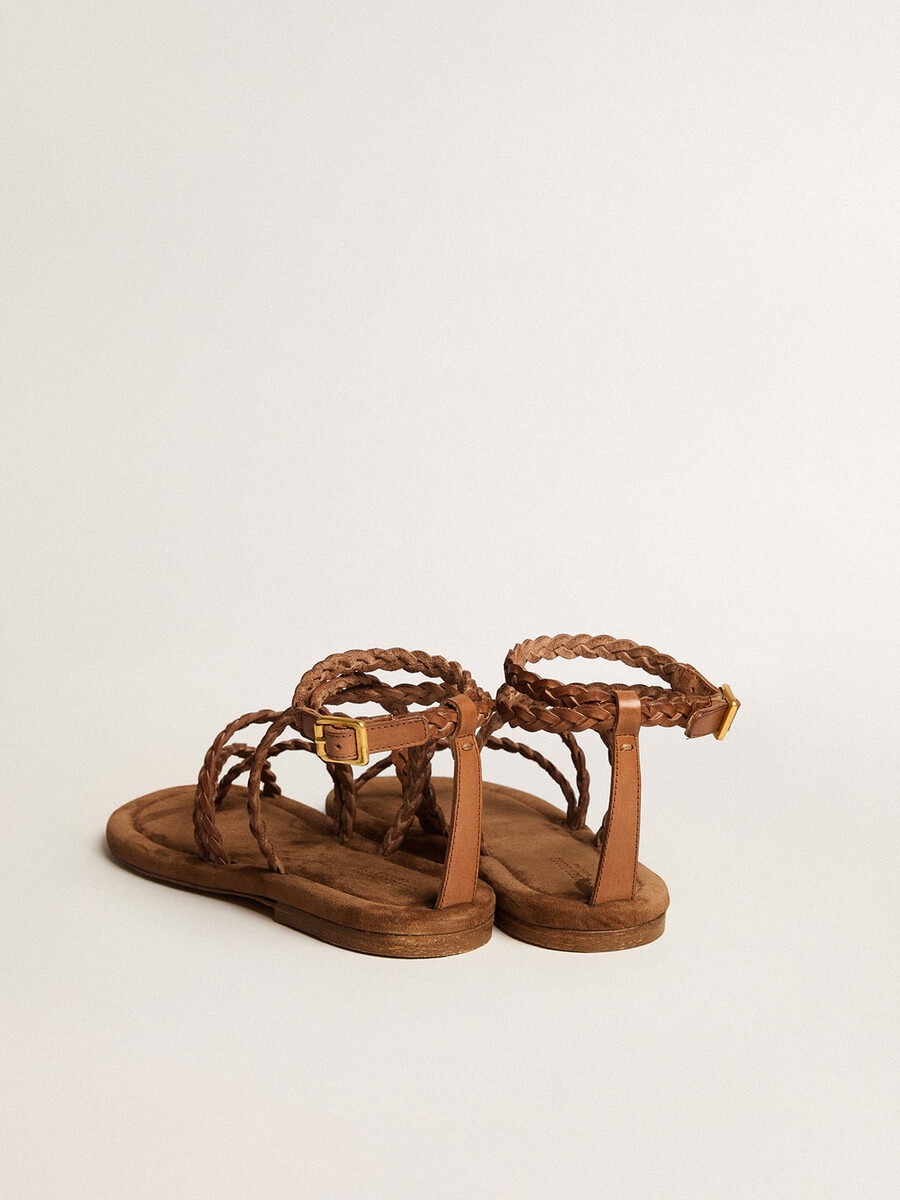 damen-sandalen „penelope aus tabakfarbenem leder mit wildledersohle