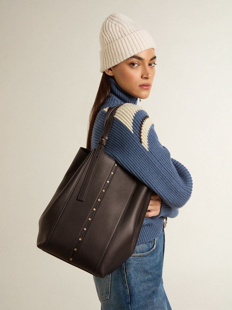 247 tasche north south aus schwarzem leder mit verstellbaren griffen