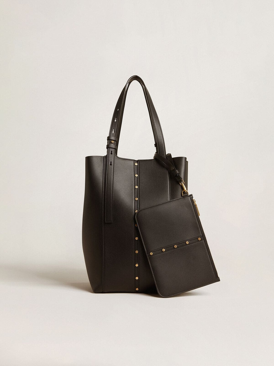 247 tasche north south aus schwarzem leder mit verstellbaren griffen