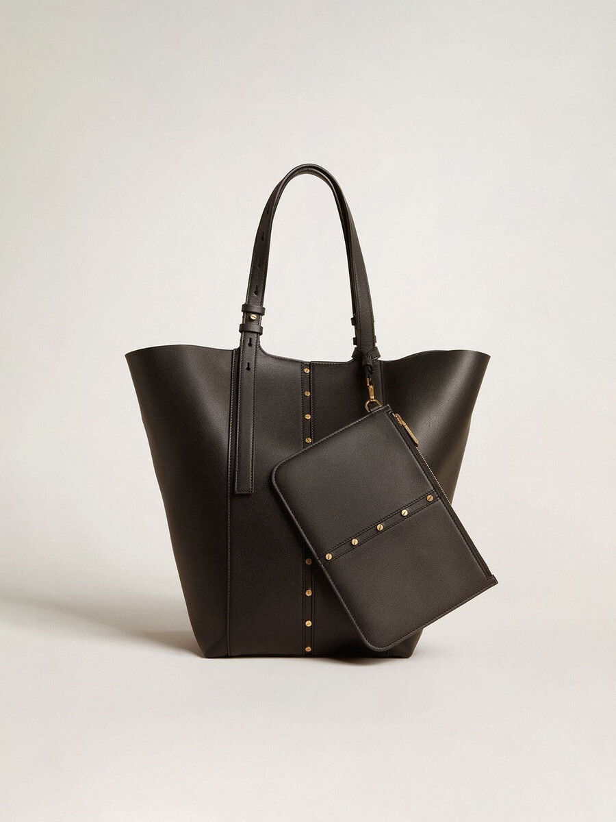 247 tasche north south aus schwarzem leder mit verstellbaren griffen