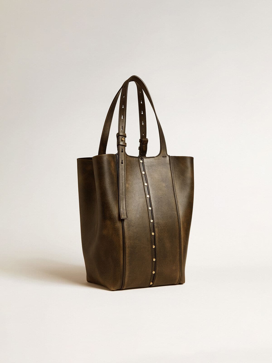 247 tasche north south aus schwarzem genarbtem leder mit verstellbaren henkeln