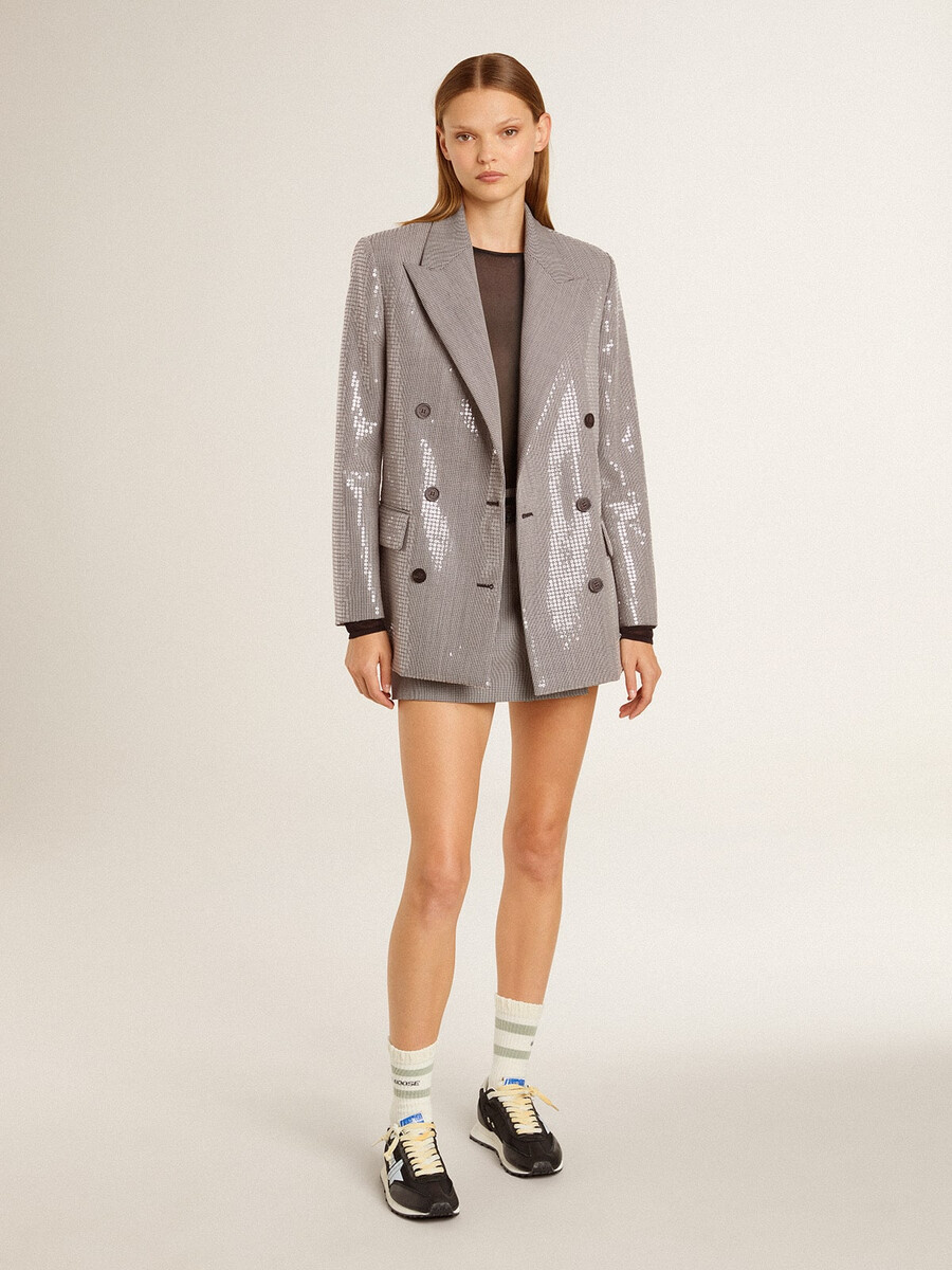 graue mini-shorts für damen aus hahnentrittwolle