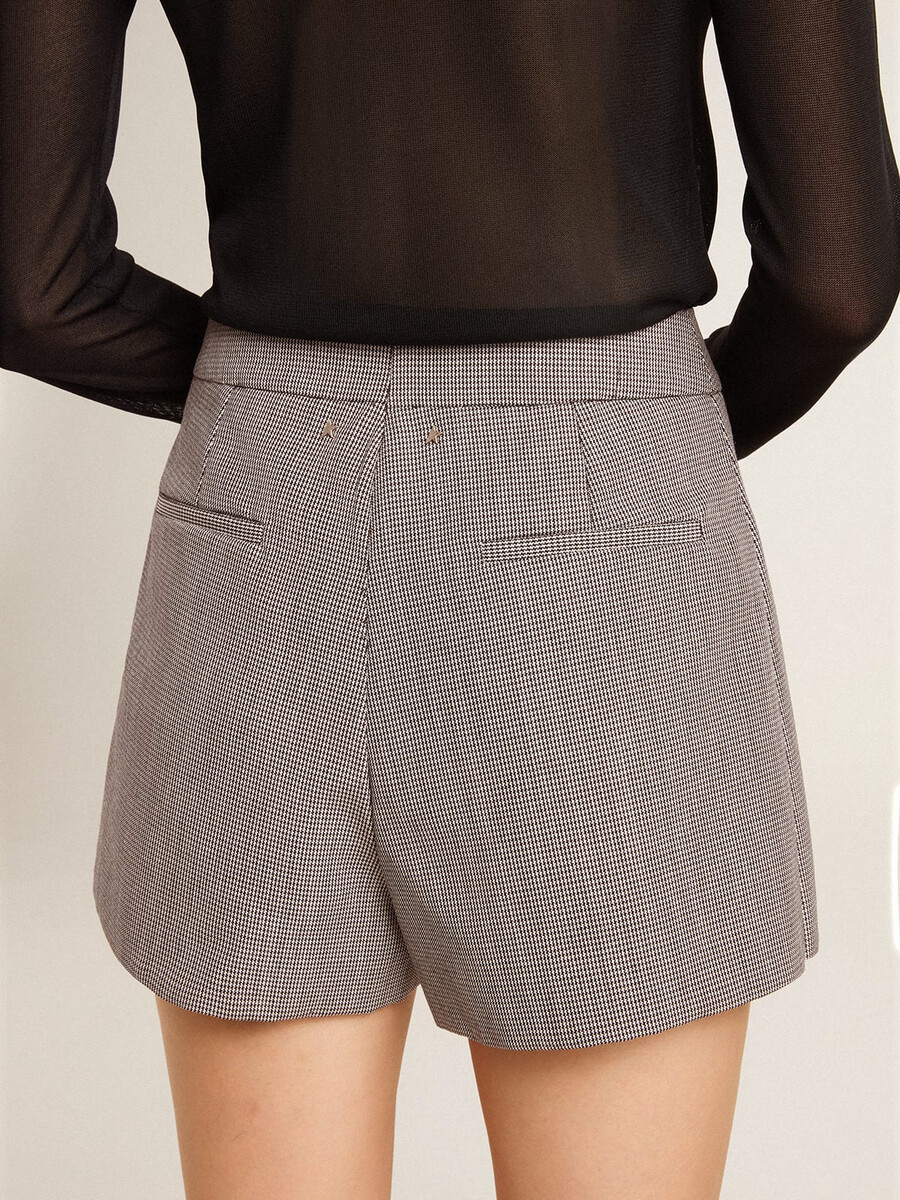 graue mini-shorts für damen aus hahnentrittwolle