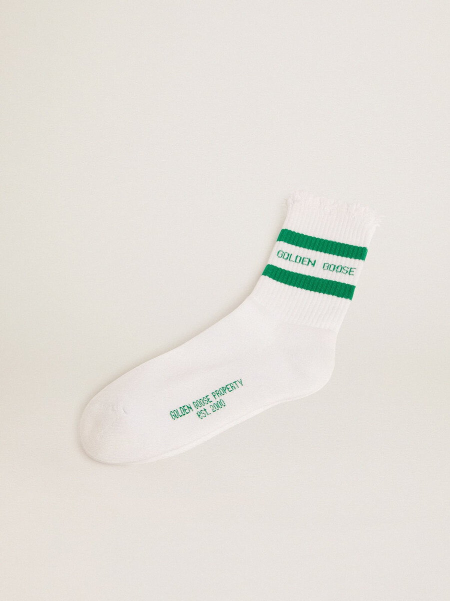baumwollsocken mit used-look grünen streifen und logo