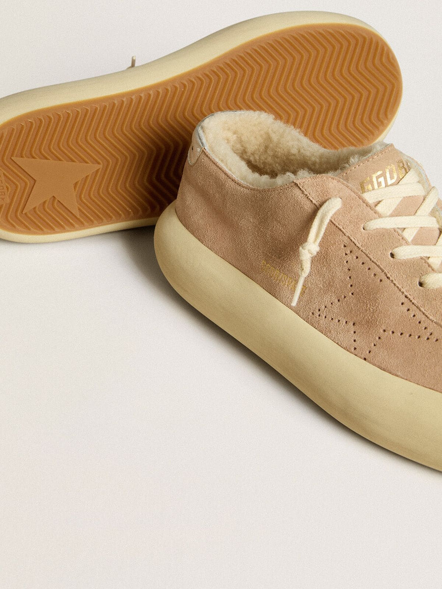space-star herren-sneaker aus altrosafarbenem wildleder mit lammfellfutter