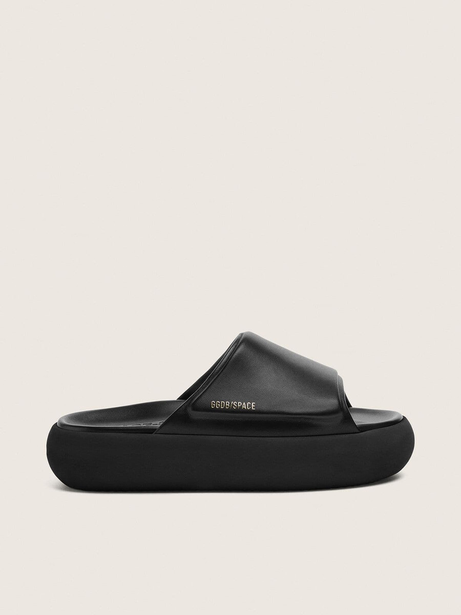 space-star herren-slipper aus schwarzem leder