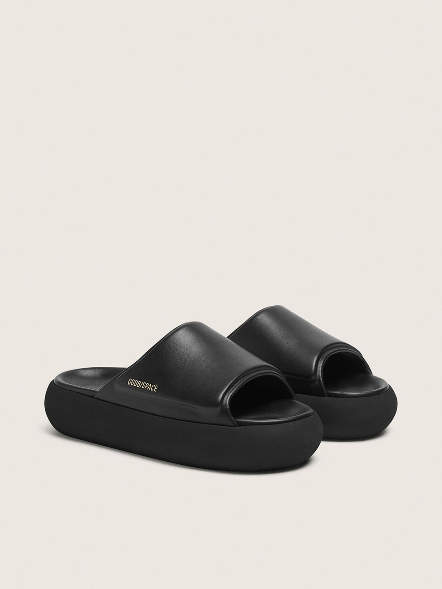 space-star herren-slipper aus schwarzem leder