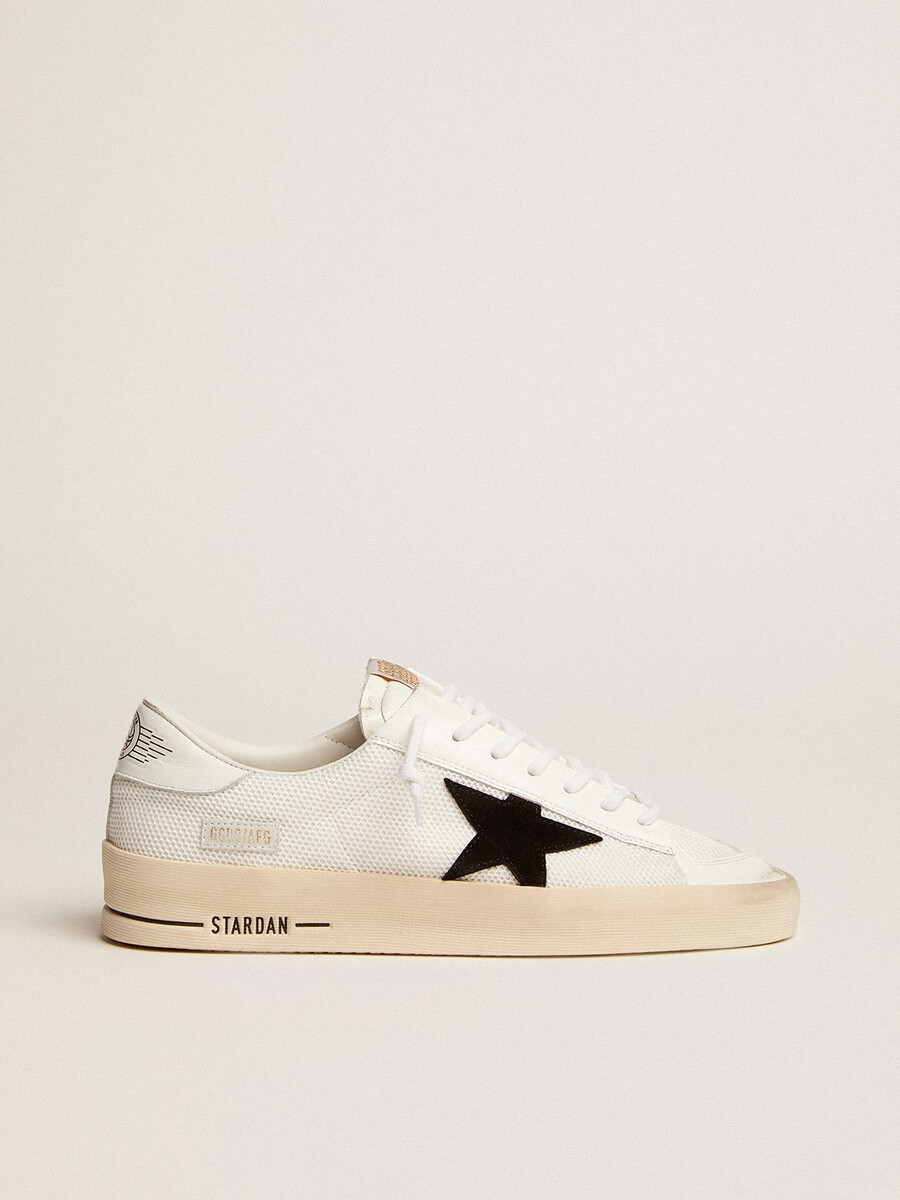 stardan herren-sneaker aus weißem mesh mit schwarzem wildlederstern