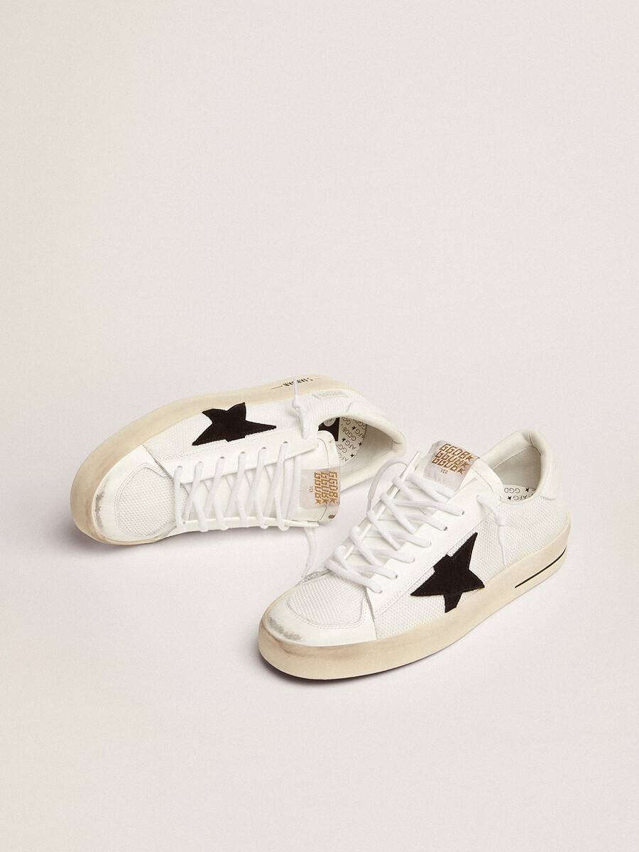 stardan herren-sneaker aus weißem mesh mit schwarzem wildlederstern