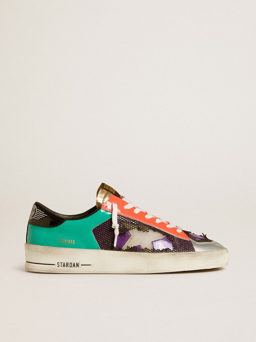 stardan lab herren-sneaker aus lackleder und mesh mit gummistern
