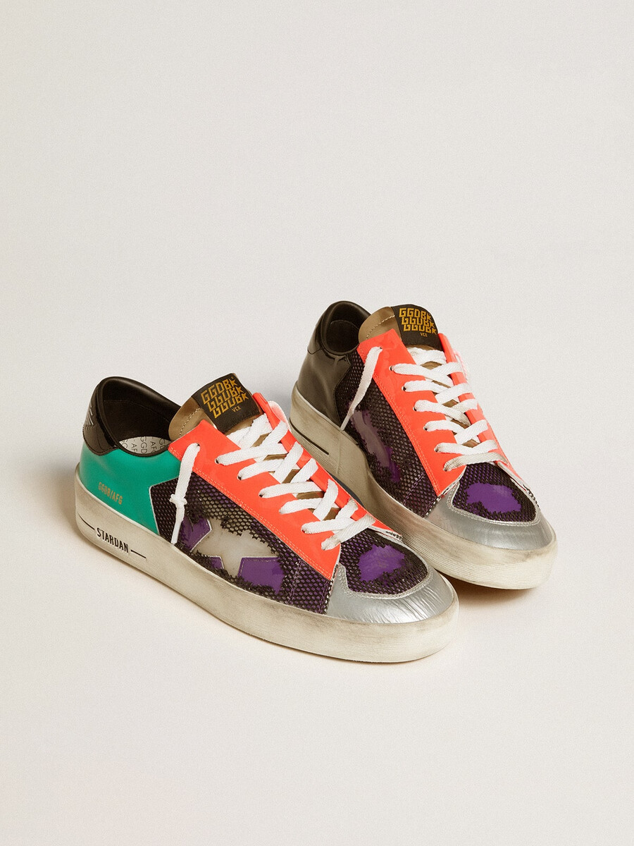 stardan lab herren-sneaker aus lackleder und mesh mit gummistern