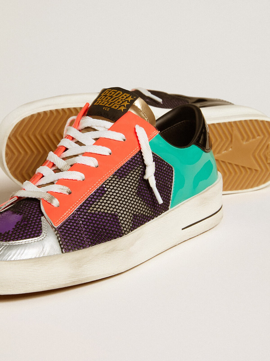 stardan lab herren-sneaker aus lackleder und mesh mit gummistern