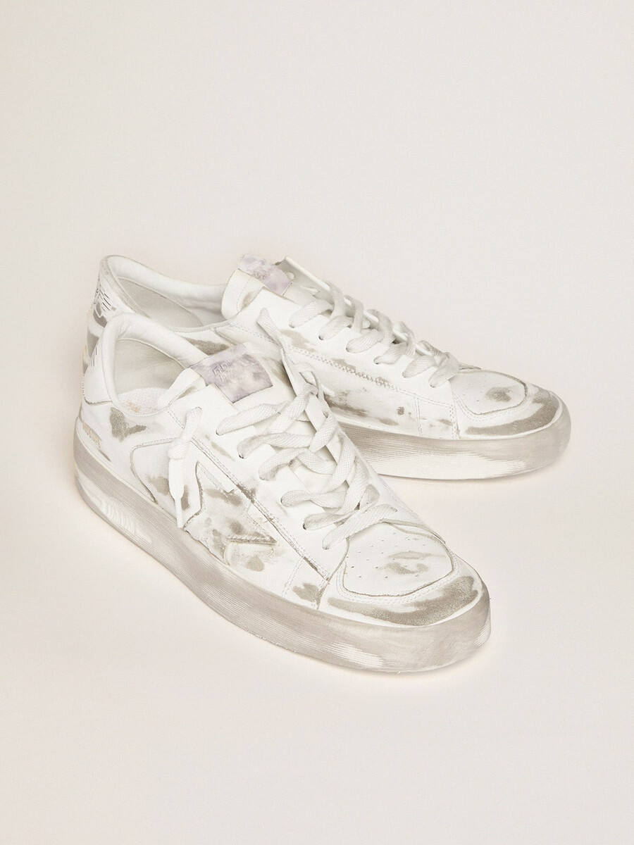 stardan-sneaker aus weißem leder mit used-look