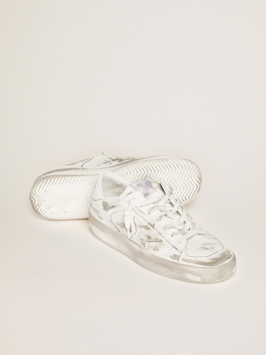 stardan-sneaker aus weißem leder mit used-look