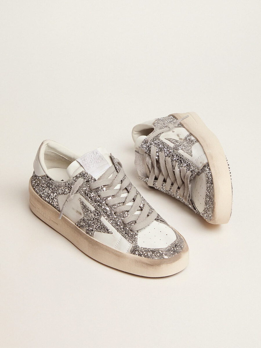 stardan-sneaker für damen mit silbernem glitzer
