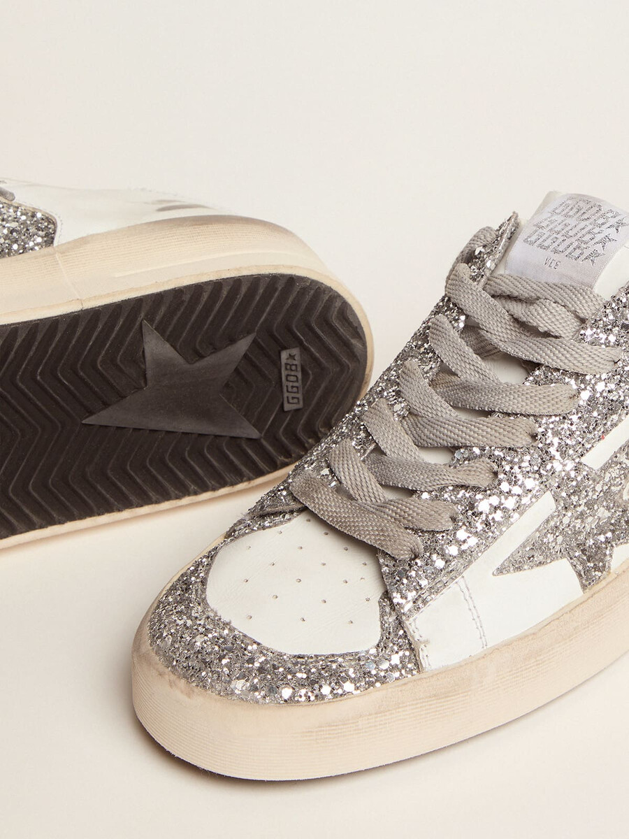 stardan-sneaker für damen mit silbernem glitzer