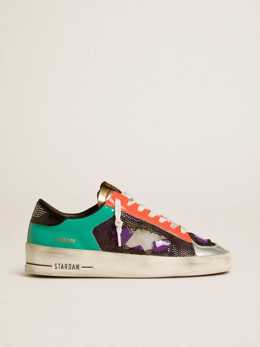 stardan lab damenschuh aus lackleder und mesh mit gummistern