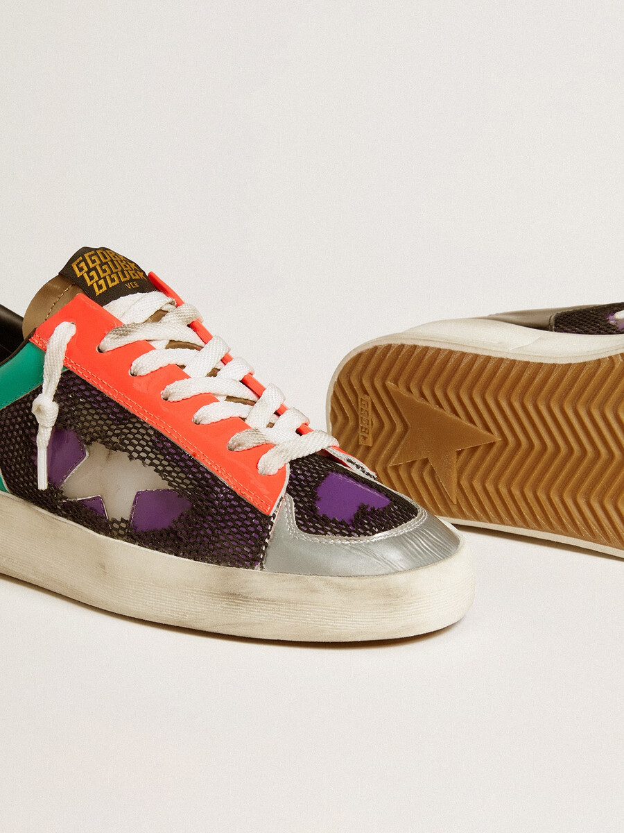 stardan lab damenschuh aus lackleder und mesh mit gummistern