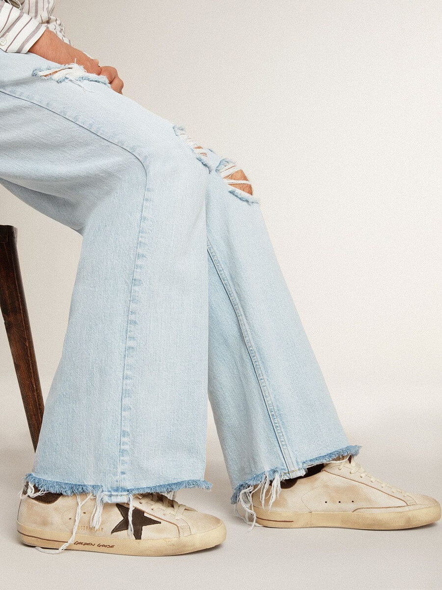 herren-super-star aus leder mit schwarzem denim-stern und schwarzer leder-fersenlasche