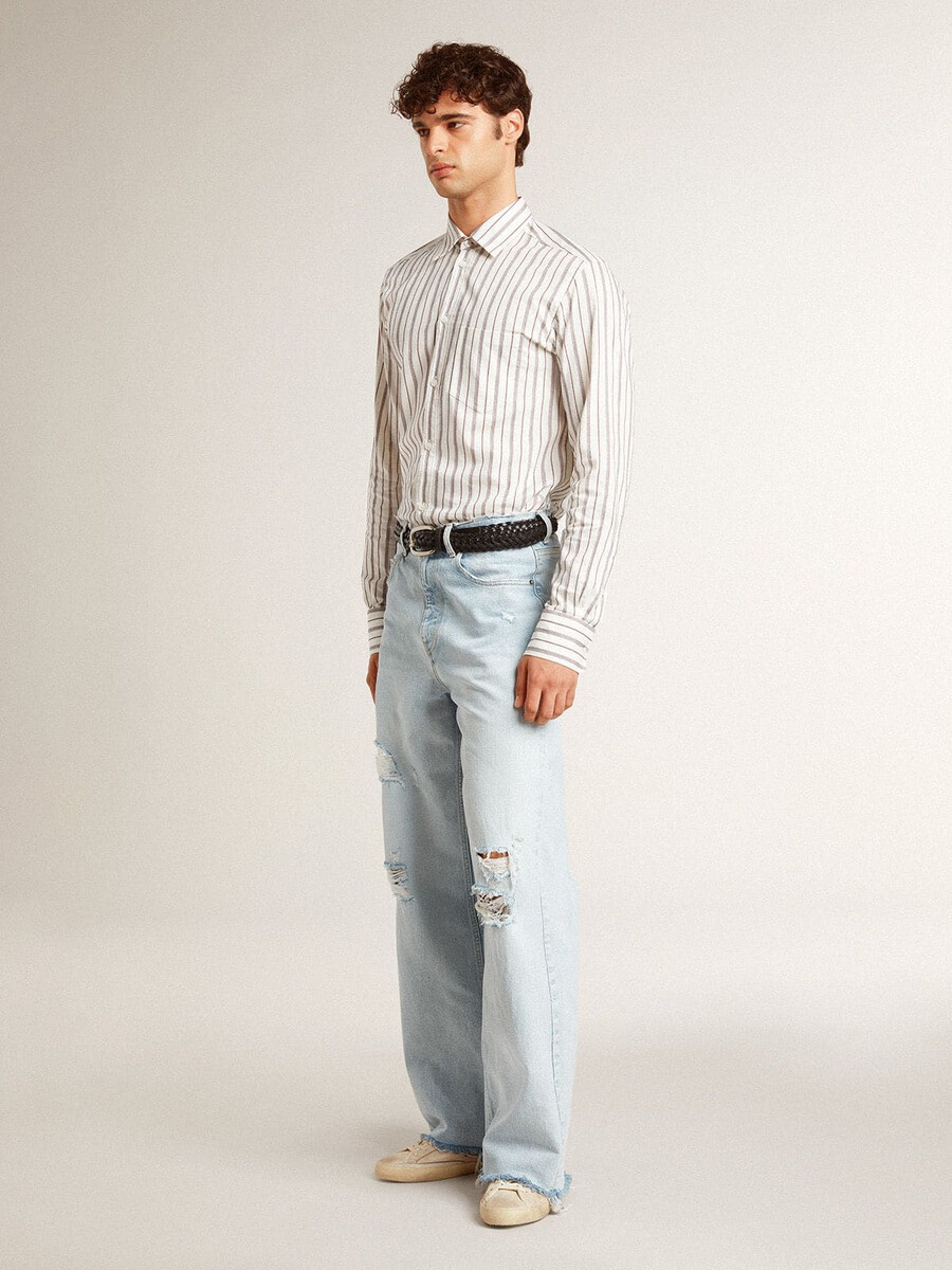 herren-super-star aus leder mit schwarzem denim-stern und schwarzer leder-fersenlasche