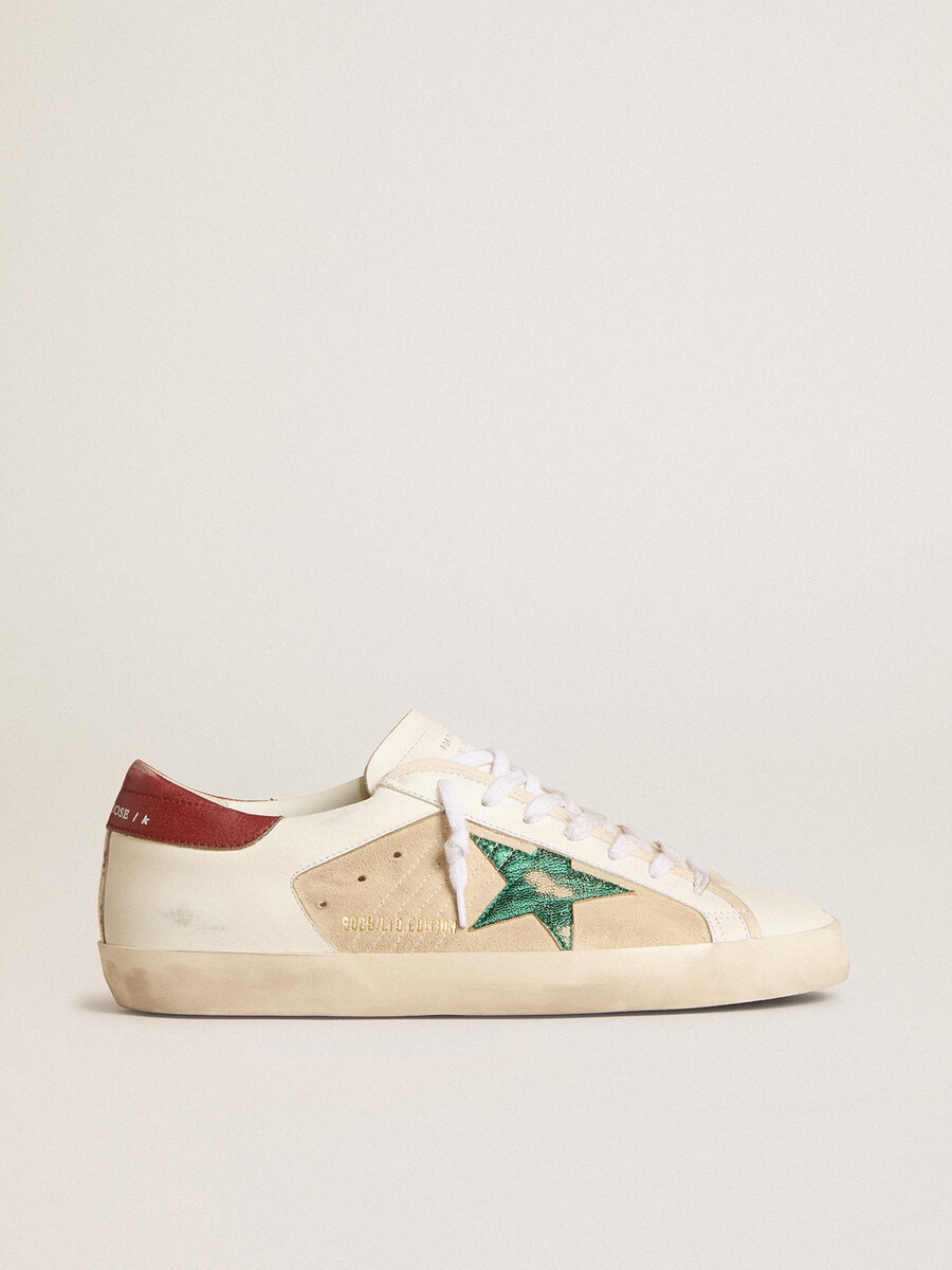 super-star ltd herren-sneaker aus wildleder mit grünem metallic-stern und roter fersenlasche