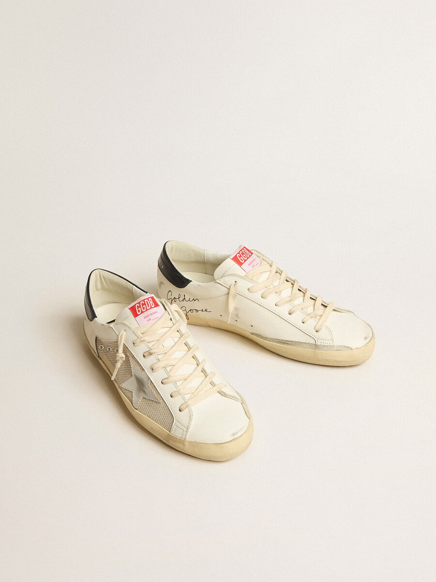 super-star ltd herrenschuh aus mesh und leder mit silbernem stern und blauer fersenlasche
