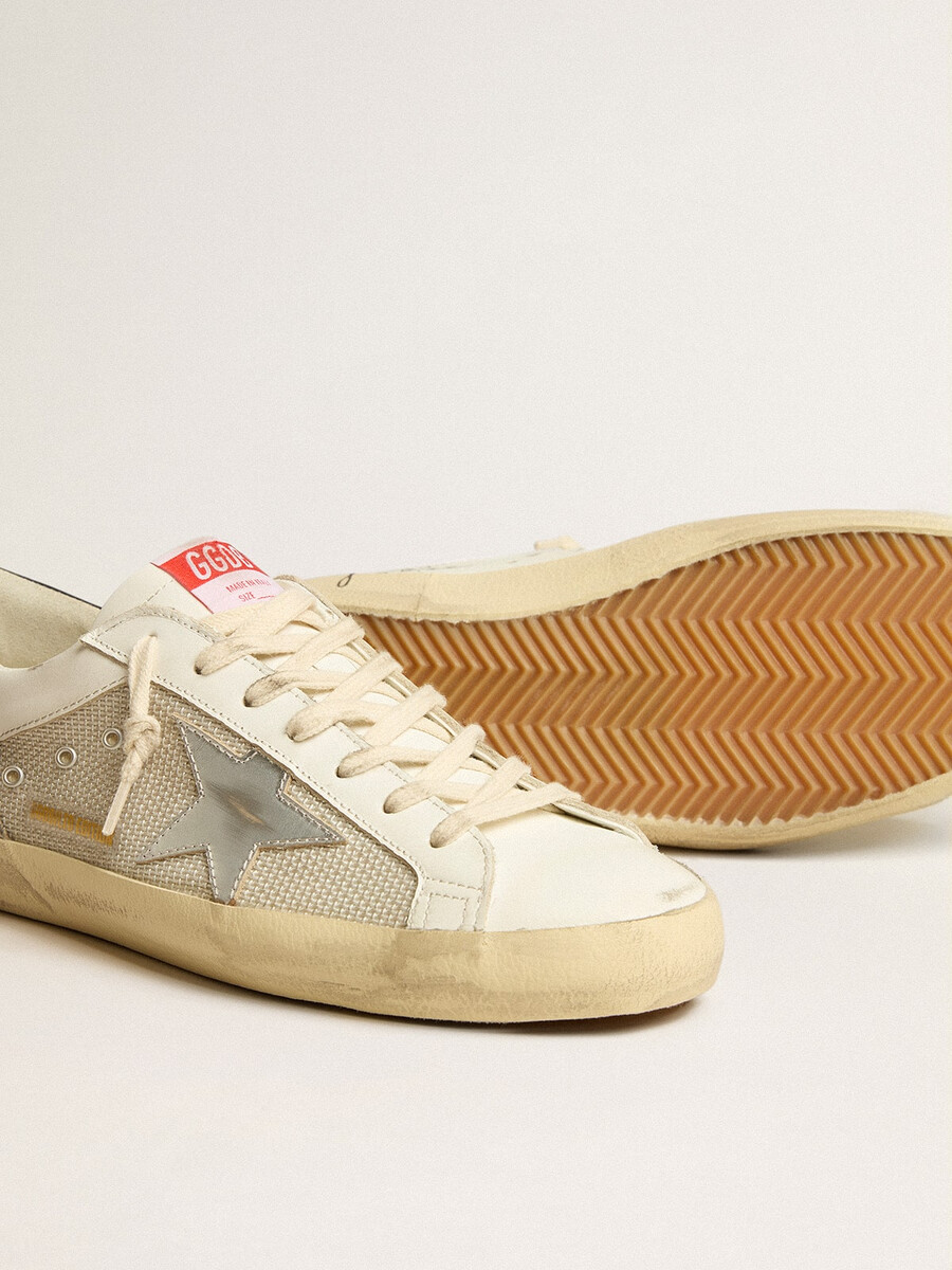 super-star ltd herrenschuh aus mesh und leder mit silbernem stern und blauer fersenlasche