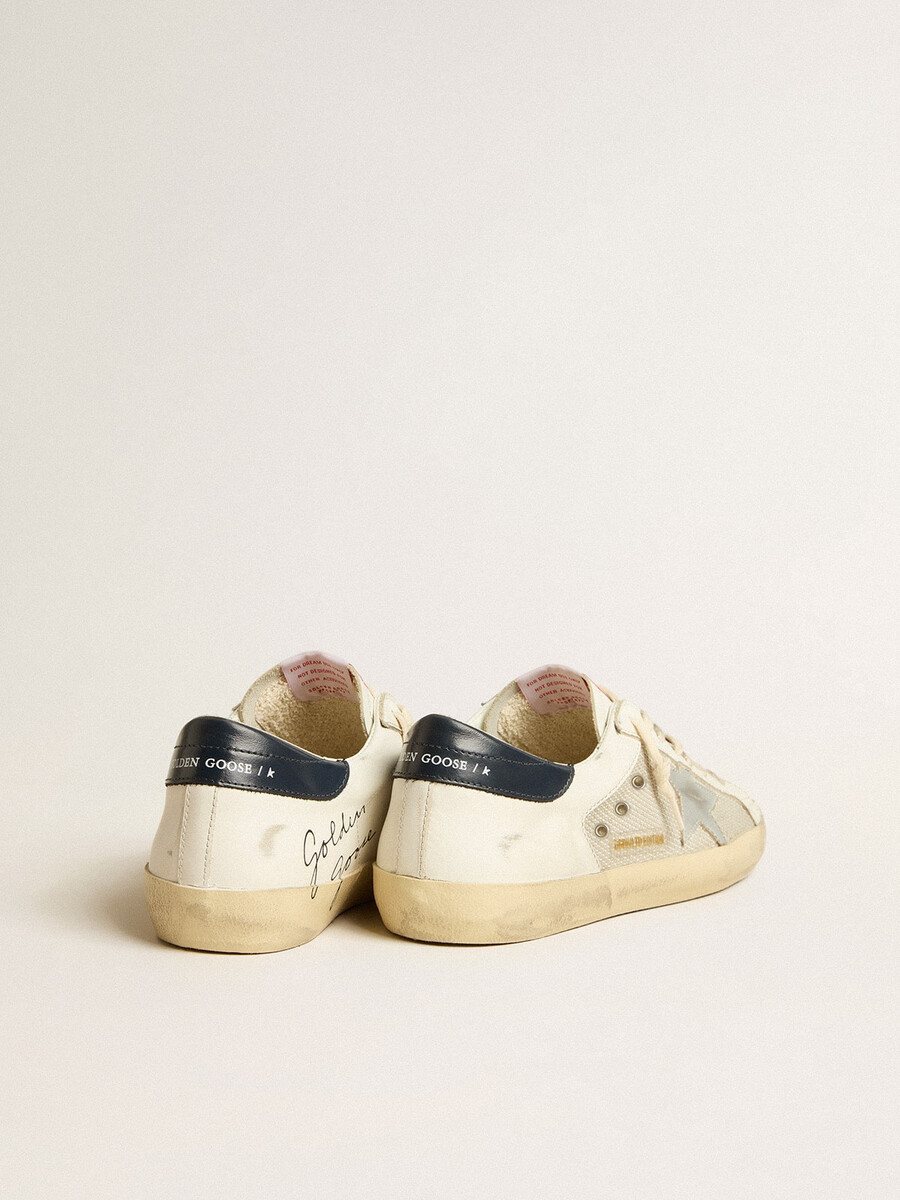 super-star ltd herrenschuh aus mesh und leder mit silbernem stern und blauer fersenlasche