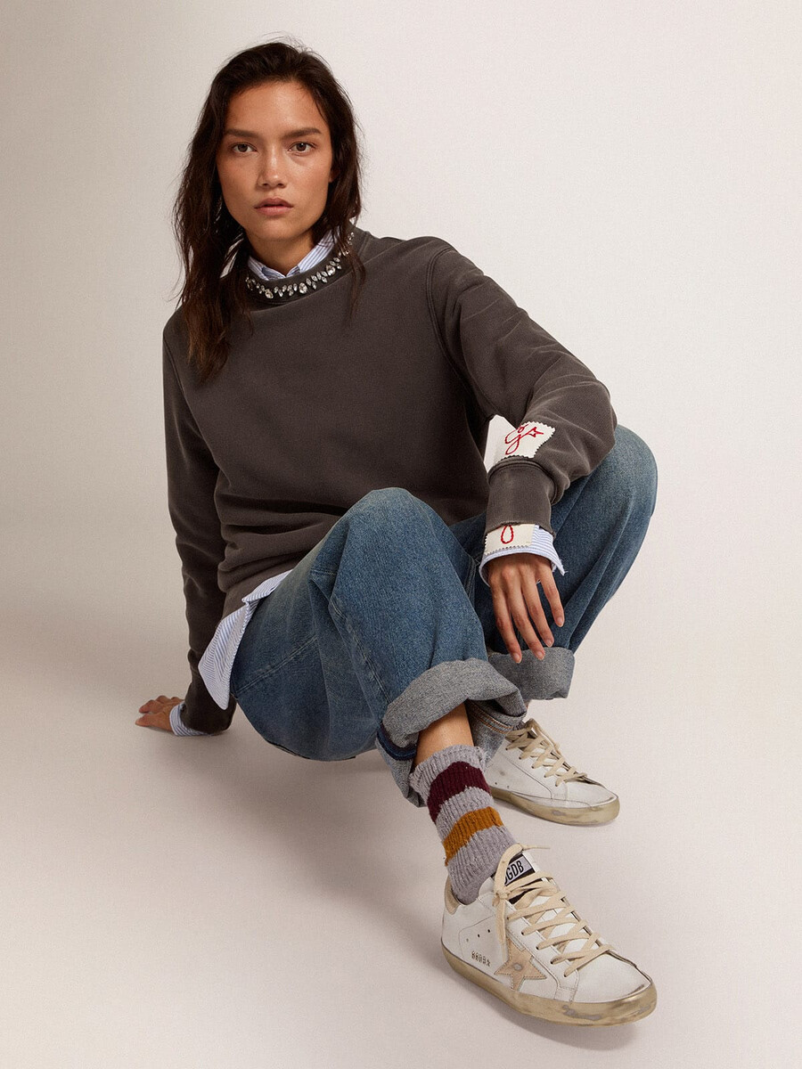 super-star-sneaker für damen mit goldfarbenem rand