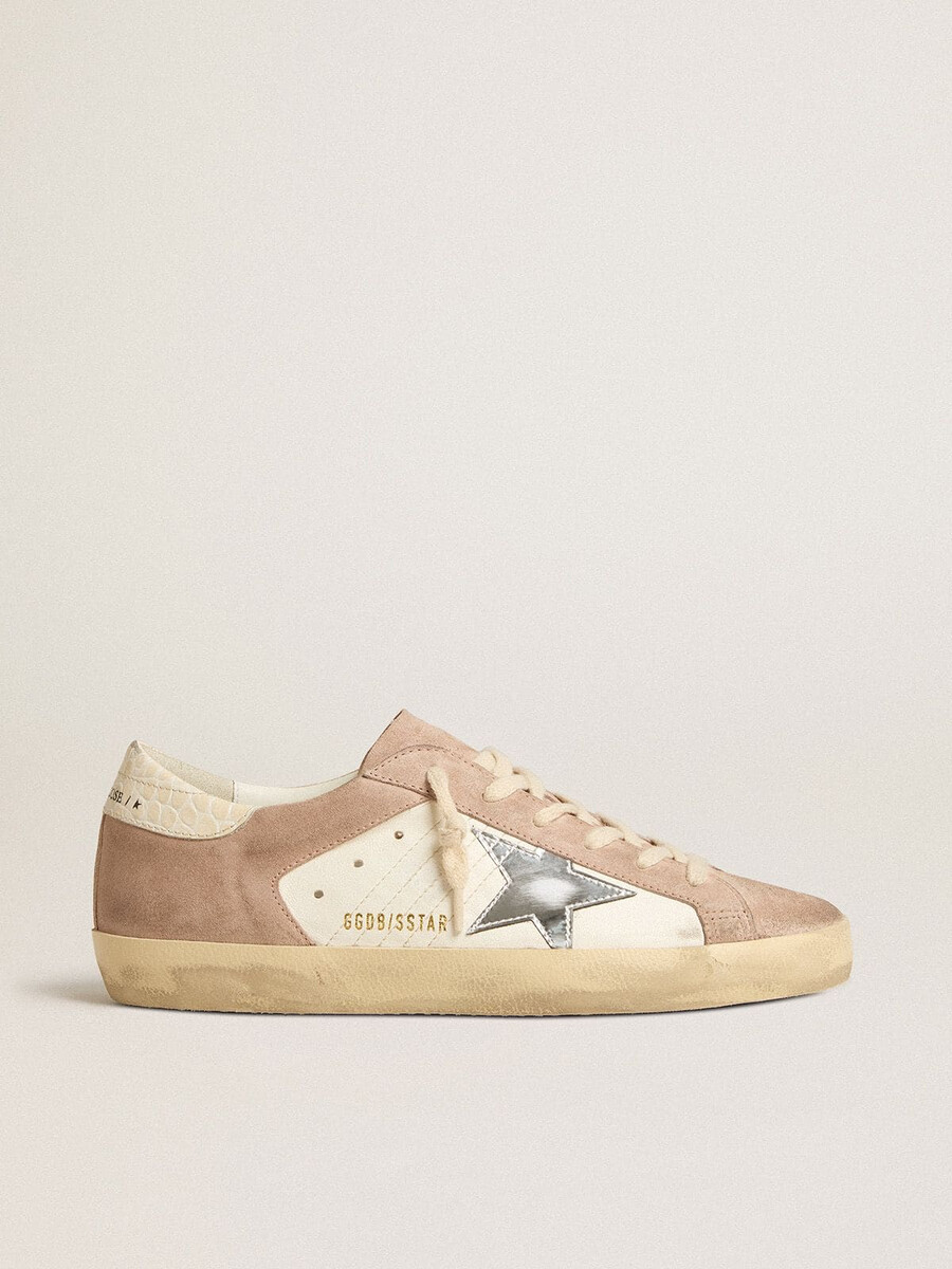 super-star-sneaker für damen aus rosa wildleder mit silbernem metallic-lederstern