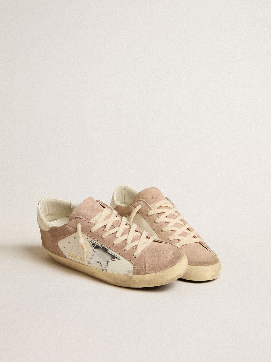 super-star-sneaker für damen aus rosa wildleder mit silbernem metallic-lederstern