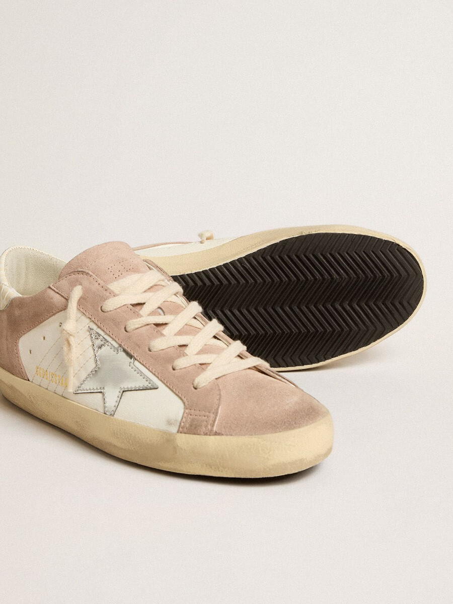 super-star-sneaker für damen aus rosa wildleder mit silbernem metallic-lederstern